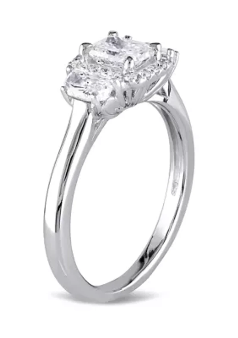 1 ct. t.w. Diamond Radiant Cut Halo 3-Stone Engagement Ring 14k White Gold