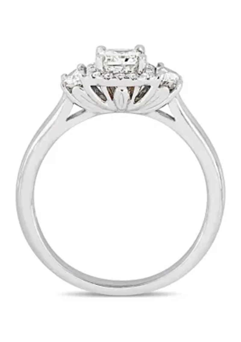 1 ct. t.w. Diamond Radiant Cut Halo 3-Stone Engagement Ring 14k White Gold
