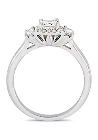 1 ct. t.w. Diamond Radiant Cut Halo 3-Stone Engagement Ring 14k White Gold