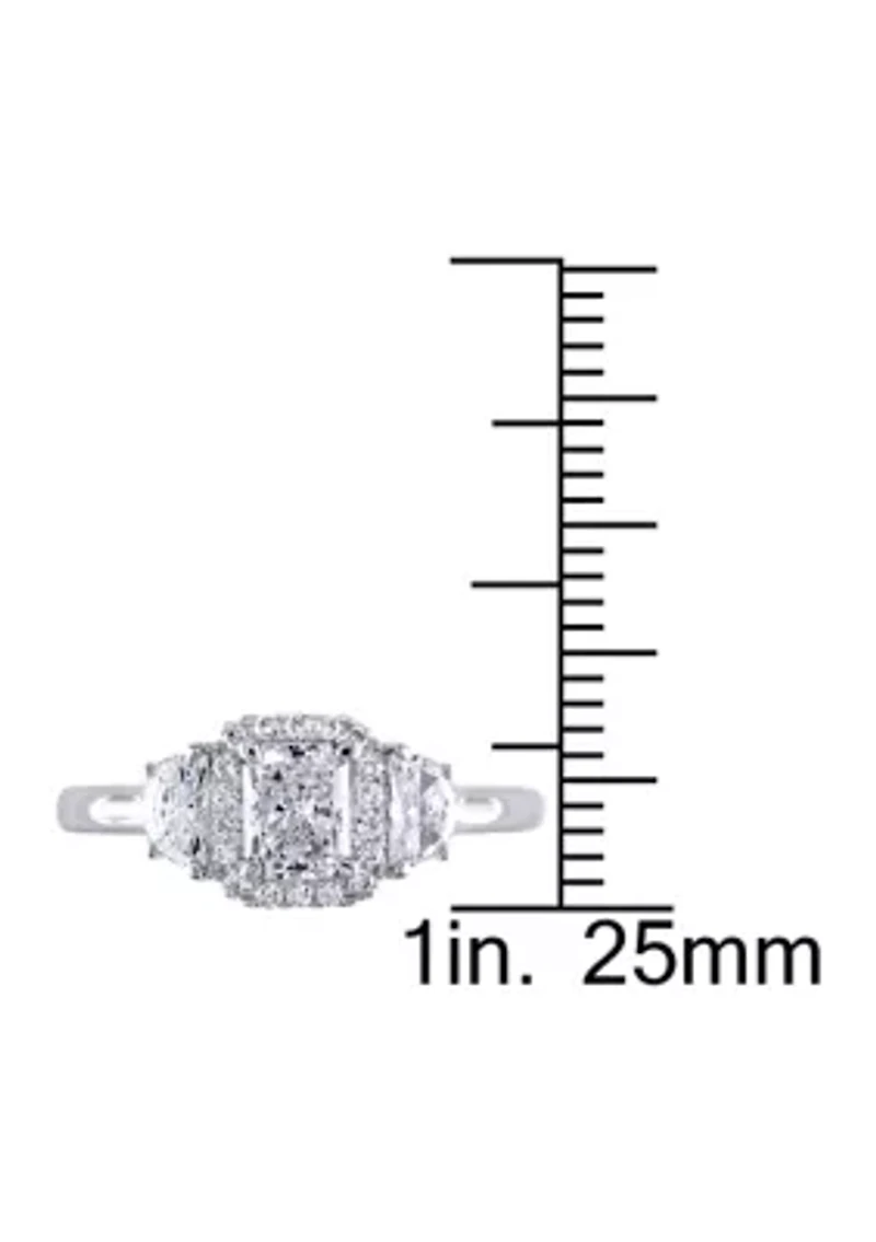1 ct. t.w. Diamond Radiant Cut Halo 3-Stone Engagement Ring 14k White Gold