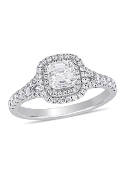 1.2 ct. t.w. Diamond Asscher-Cut Halo Split Shank Engagement Ring 14k White Gold