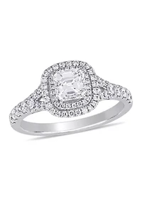 1.2 ct. t.w. Diamond Asscher-Cut Halo Split Shank Engagement Ring 14k White Gold