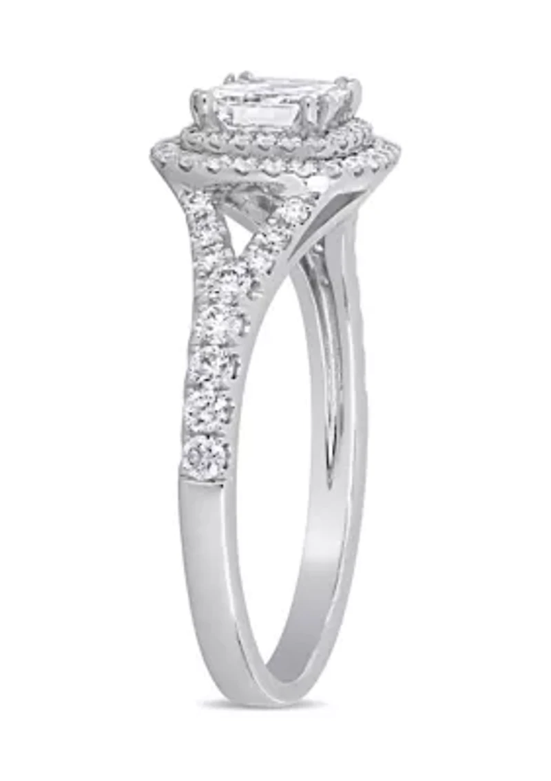 1.2 ct. t.w. Diamond Asscher-Cut Halo Split Shank Engagement Ring 14k White Gold
