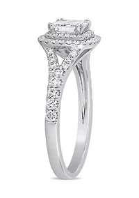 1.2 ct. t.w. Diamond Asscher-Cut Halo Split Shank Engagement Ring 14k White Gold