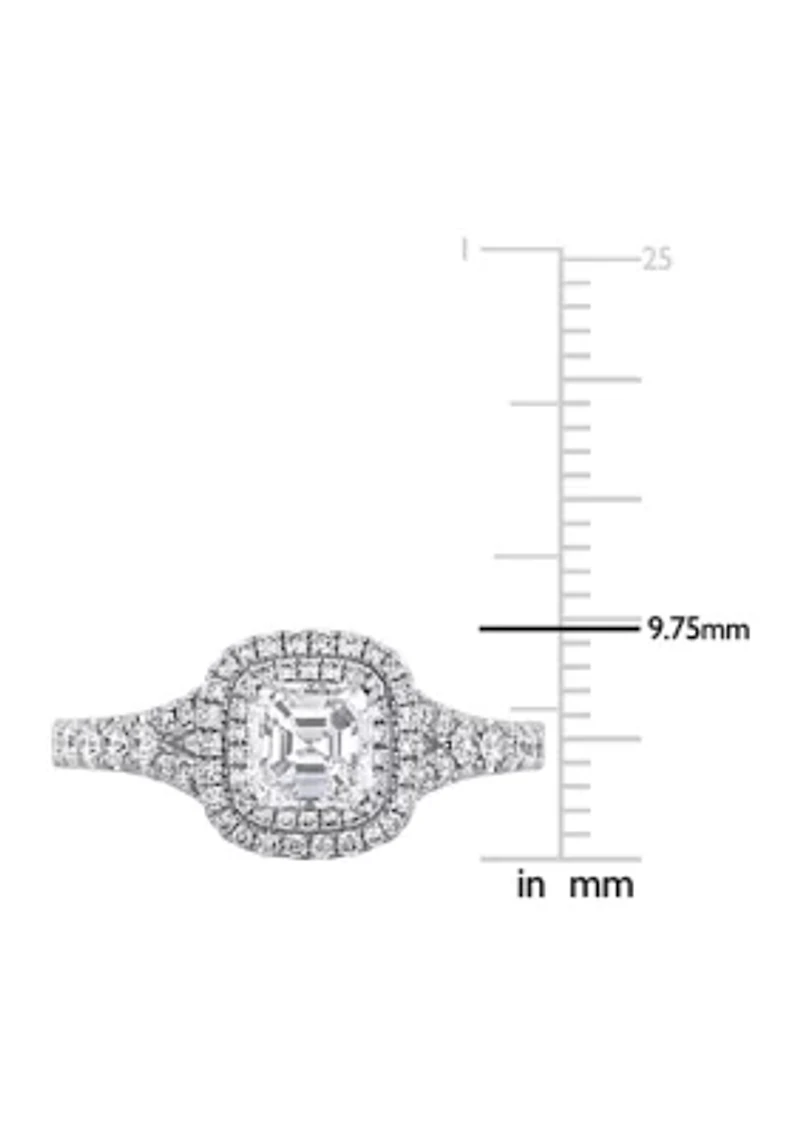 1.2 ct. t.w. Diamond Asscher-Cut Halo Split Shank Engagement Ring 14k White Gold
