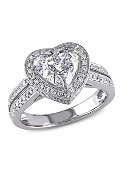 2 ct. t.w.  Diamond Heart Halo Split Shank Engagement Ring 14k White Gold