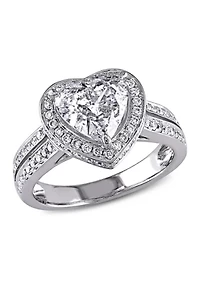 2 ct. t.w.  Diamond Heart Halo Split Shank Engagement Ring 14k White Gold