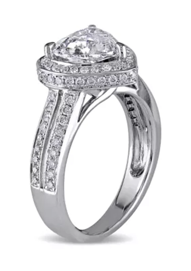 2 ct. t.w.  Diamond Heart Halo Split Shank Engagement Ring 14k White Gold