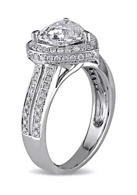 2 ct. t.w.  Diamond Heart Halo Split Shank Engagement Ring 14k White Gold