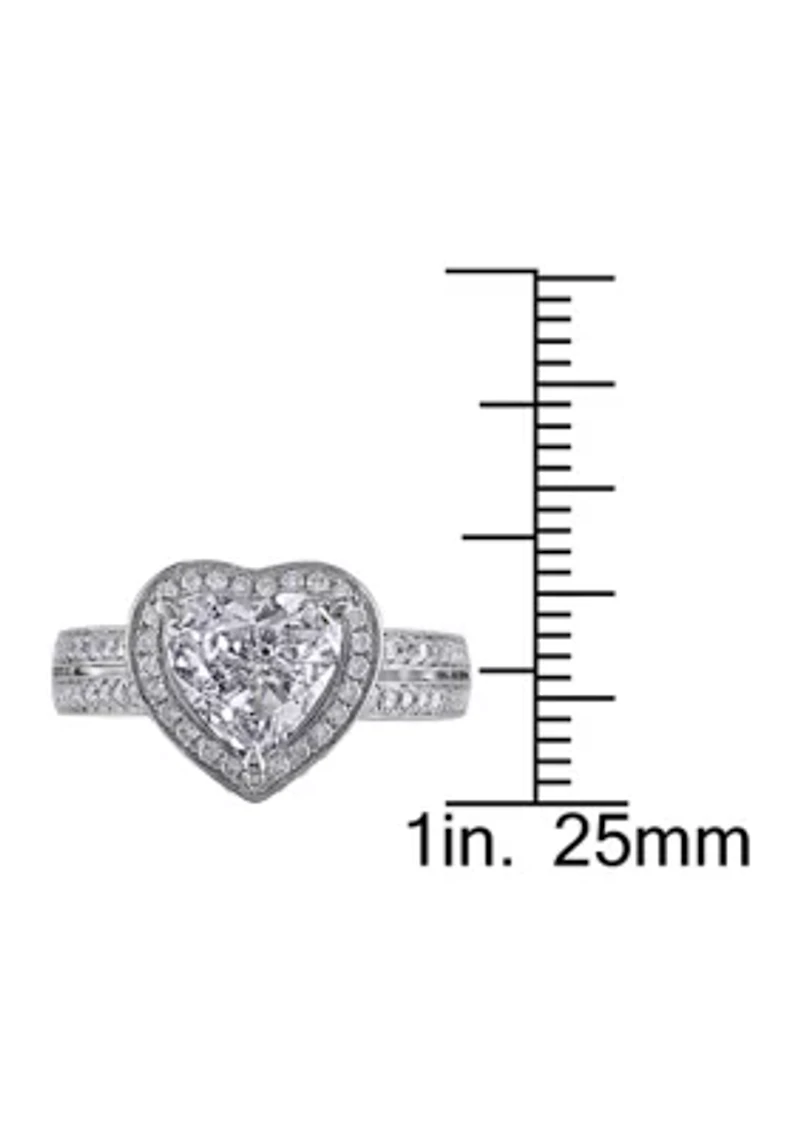 2 ct. t.w.  Diamond Heart Halo Split Shank Engagement Ring 14k White Gold