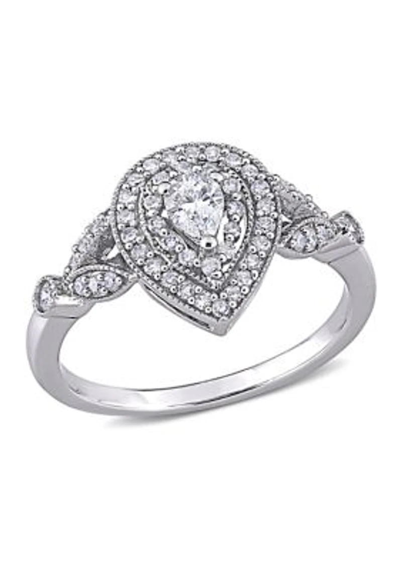 1/2 ct. t.w. Diamond Pear Halo Engagement Ring 10k White Gold