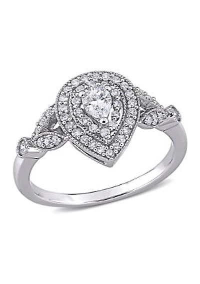1/2 ct. t.w. Diamond Pear Halo Engagement Ring 10k White Gold