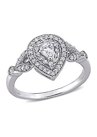 1/2 ct. t.w. Diamond Pear Halo Engagement Ring 10k White Gold