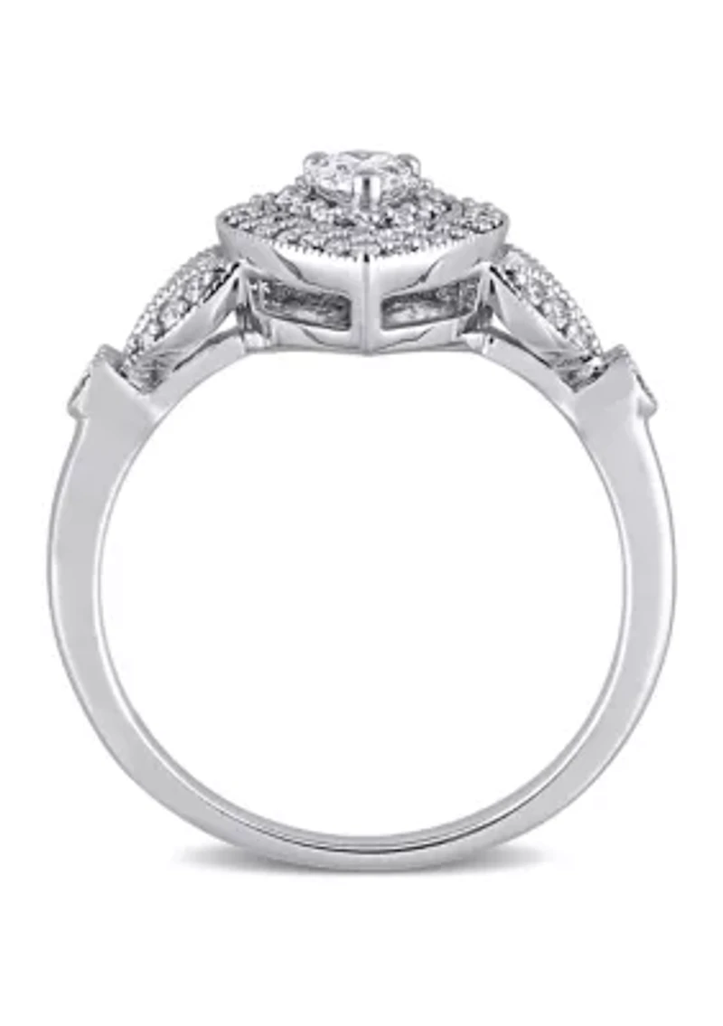 1/2 ct. t.w. Diamond Pear Halo Engagement Ring 10k White Gold