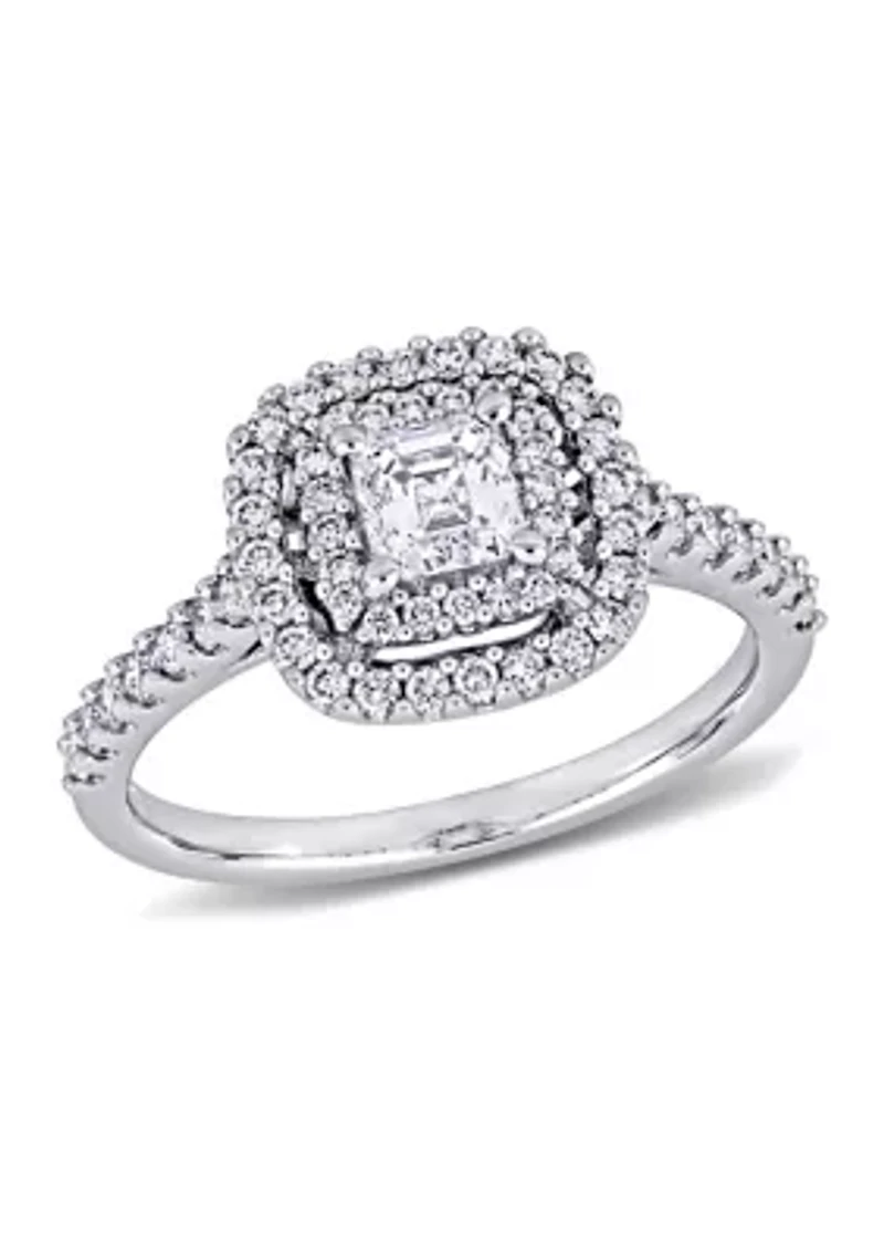 1 ct. t.w. Diamond Asscher Cut Double Halo Engagement Ring 14k White Gold