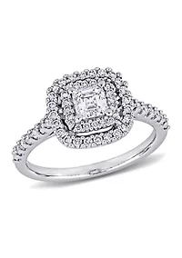 1 ct. t.w. Diamond Asscher Cut Double Halo Engagement Ring 14k White Gold