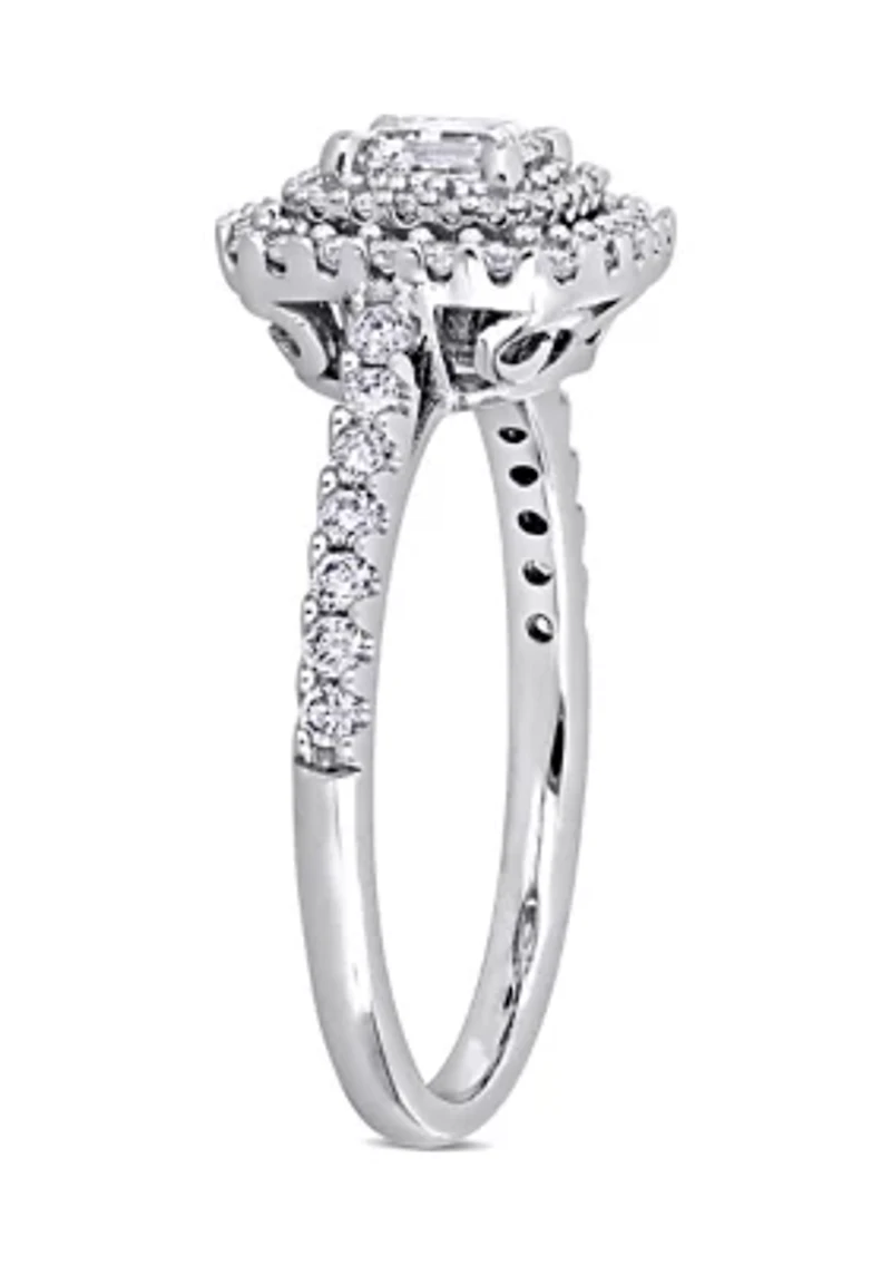 1 ct. t.w. Diamond Asscher Cut Double Halo Engagement Ring 14k White Gold