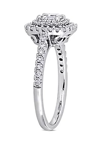1 ct. t.w. Diamond Asscher Cut Double Halo Engagement Ring 14k White Gold