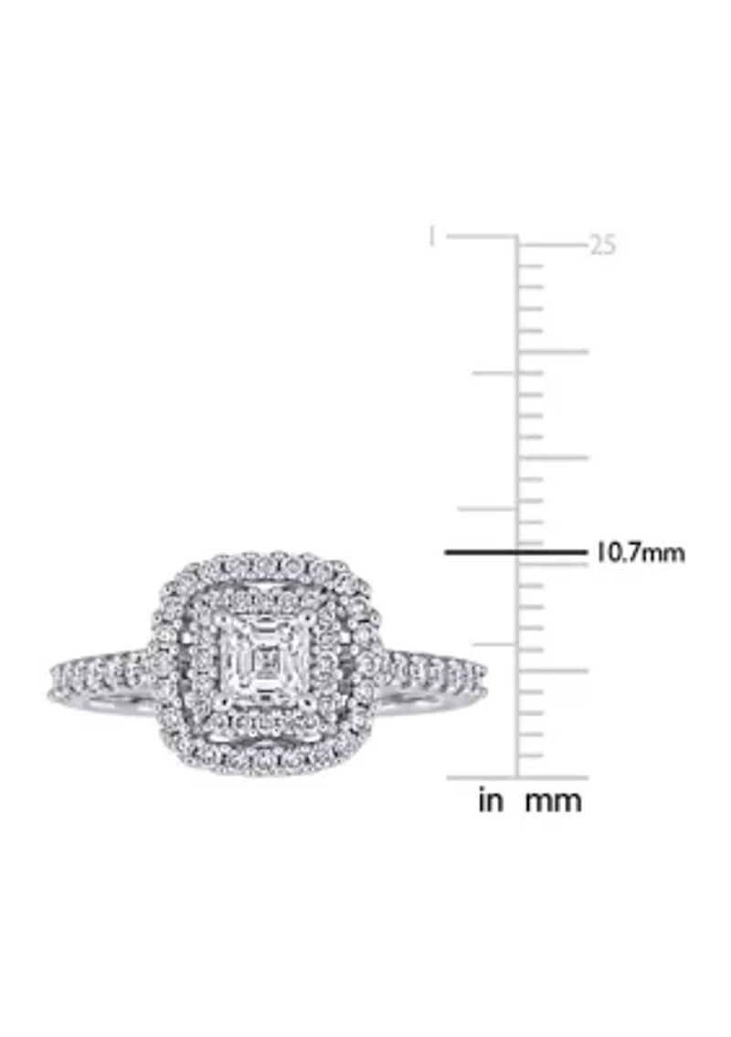 1 ct. t.w. Diamond Asscher Cut Double Halo Engagement Ring 14k White Gold