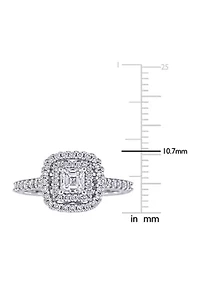 1 ct. t.w. Diamond Asscher Cut Double Halo Engagement Ring 14k White Gold