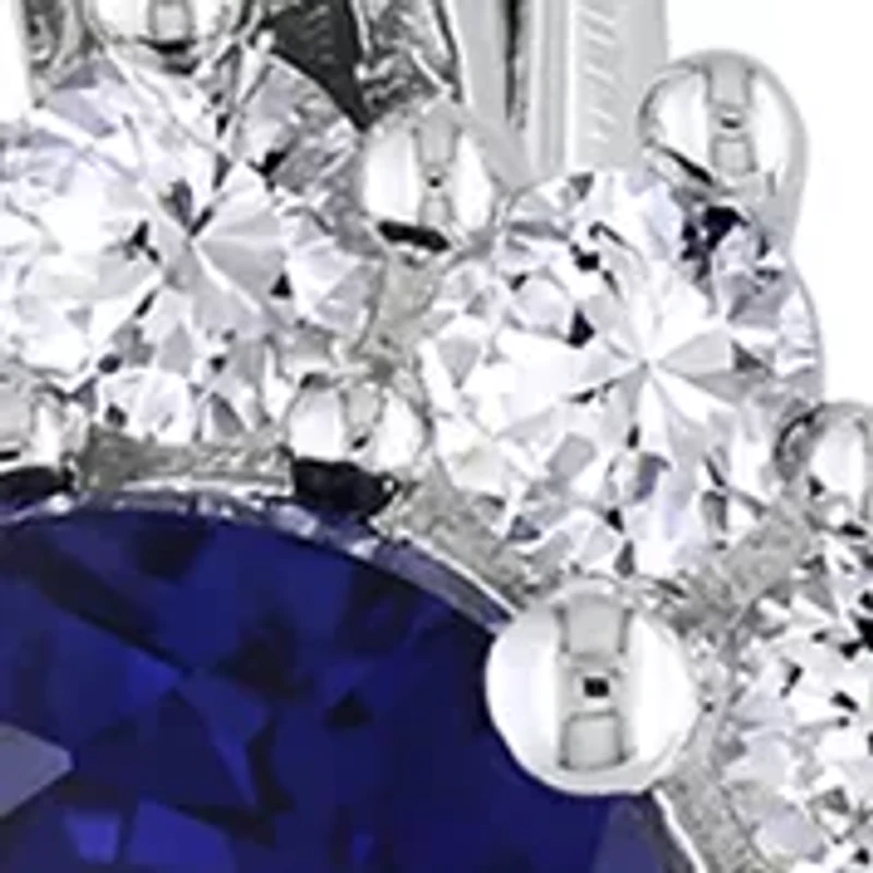 3-Piece Created Blue and White Sapphire 1/10 CT TW Diamond Necklace, Earrings Ring Set Sterling Silver