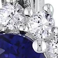 3-Piece Created Blue and White Sapphire 1/10 CT TW Diamond Necklace, Earrings Ring Set Sterling Silver
