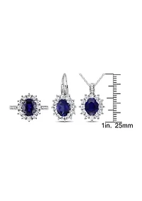 3-Piece Created Blue and White Sapphire 1/10 CT TW Diamond Necklace, Earrings Ring Set Sterling Silver
