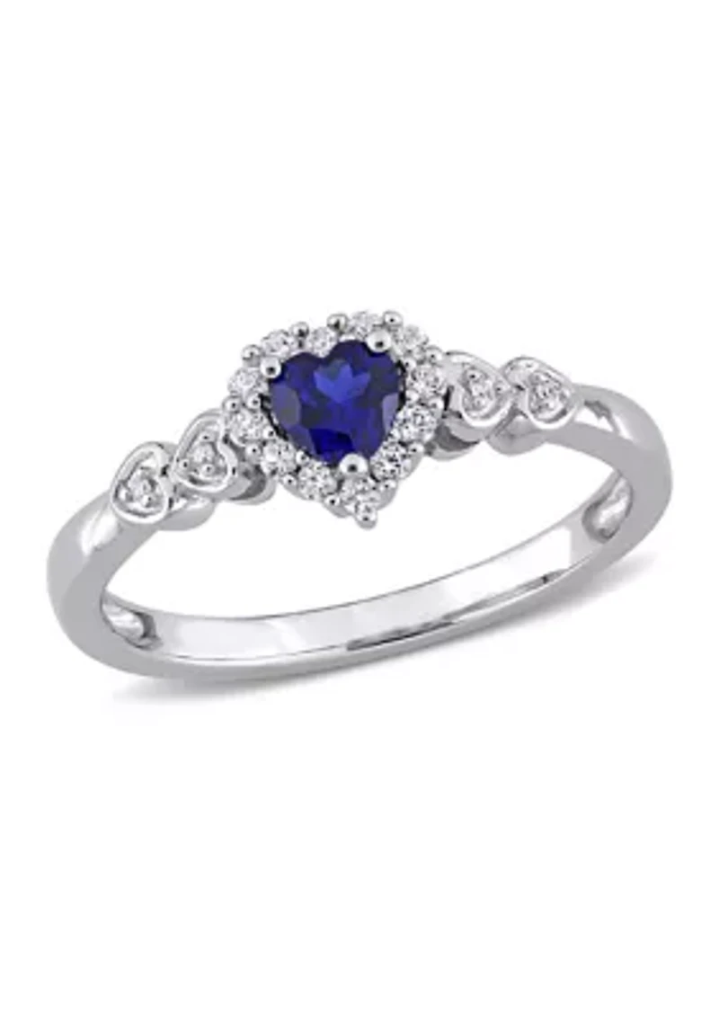 3/8 ct. t.w. Created Blue Sapphire and Diamond-Accent Halo Heart Ring Sterling Silver