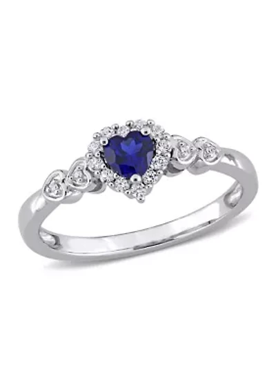 3/8 ct. t.w. Created Blue Sapphire and Diamond-Accent Halo Heart Ring Sterling Silver
