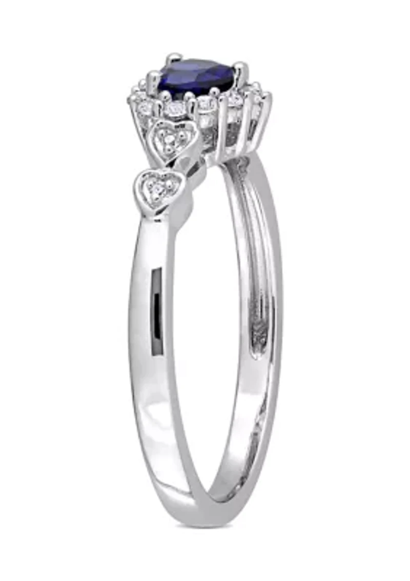 3/8 ct. t.w. Created Blue Sapphire and Diamond-Accent Halo Heart Ring Sterling Silver