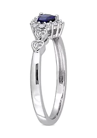 3/8 ct. t.w. Created Blue Sapphire and Diamond-Accent Halo Heart Ring Sterling Silver