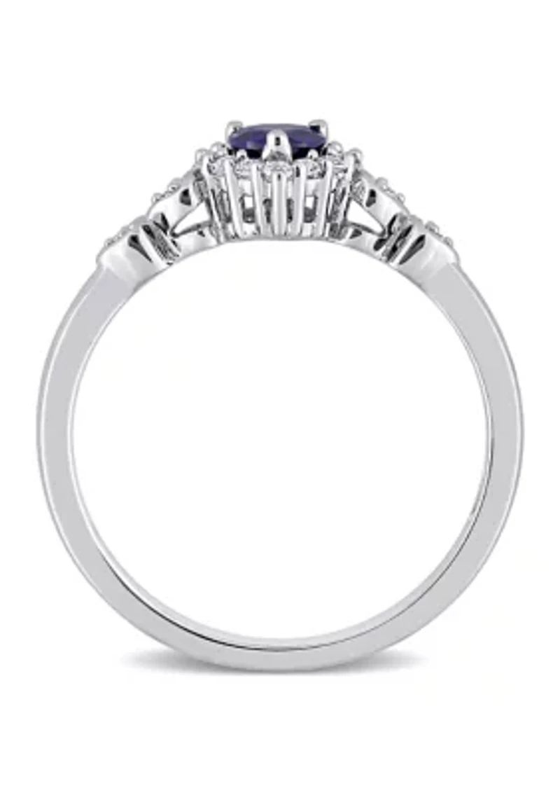 3/8 ct. t.w. Created Blue Sapphire and Diamond-Accent Halo Heart Ring Sterling Silver