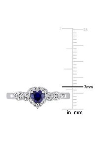 3/8 ct. t.w. Created Blue Sapphire and Diamond-Accent Halo Heart Ring Sterling Silver