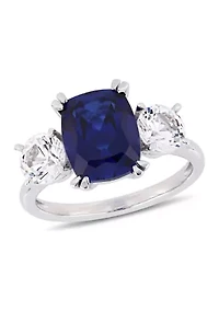 Lab Created Gemstone Three Stone Ring 10K White Gold