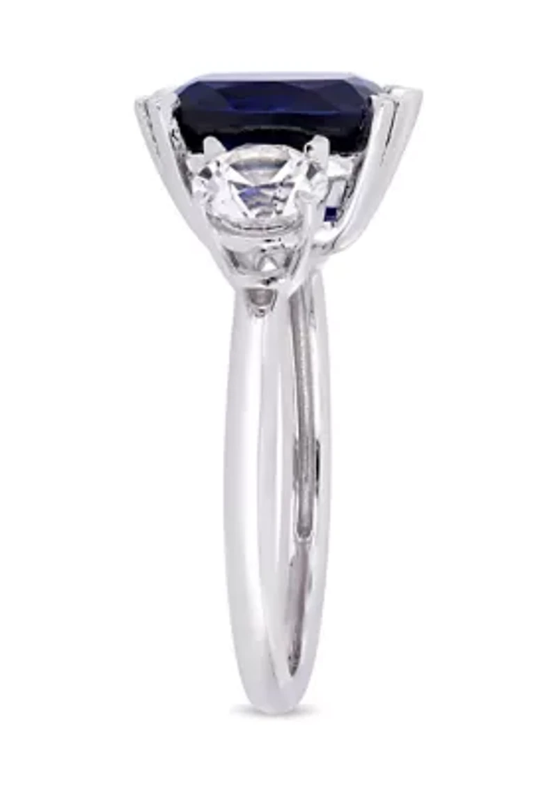 Lab Created Gemstone Three Stone Ring 10K White Gold