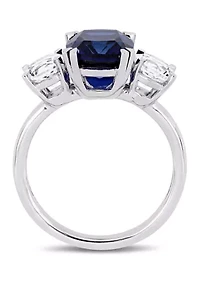 Lab Created Gemstone Three Stone Ring 10K White Gold