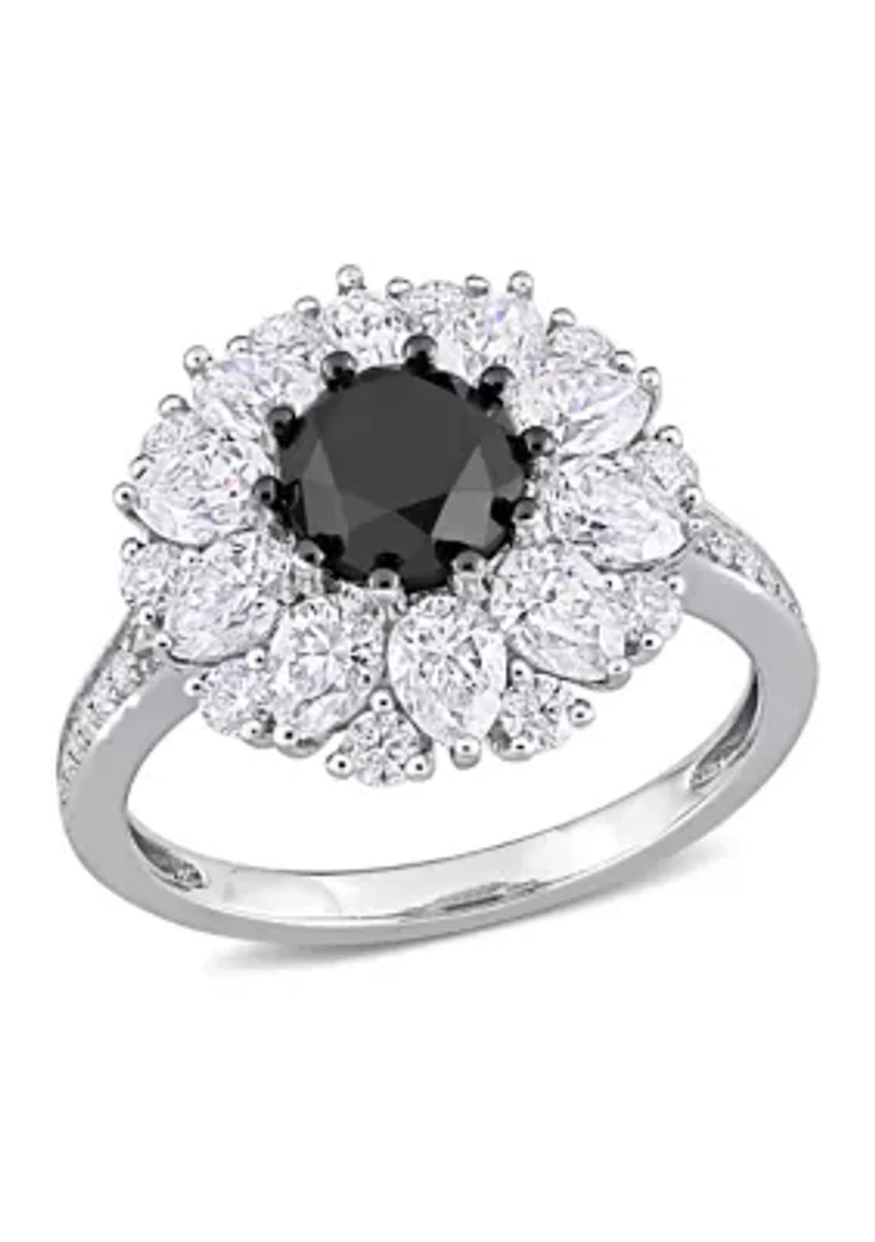 1.5 ct. t.w. Black Diamond and 3.37 Created Moissanite Floral Ring 10K White Gold