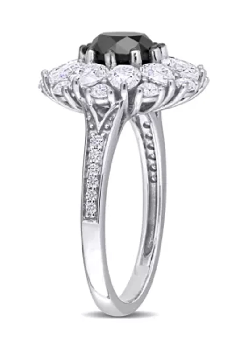 1.5 ct. t.w. Black Diamond and 3.37 Created Moissanite Floral Ring 10K White Gold