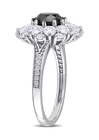 1.5 ct. t.w. Black Diamond and 3.37 Created Moissanite Floral Ring 10K White Gold
