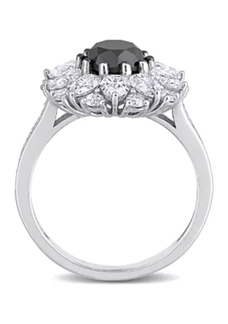 1.5 ct. t.w. Black Diamond and 3.37 Created Moissanite Floral Ring 10K White Gold