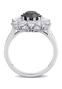 1.5 ct. t.w. Black Diamond and 3.37 Created Moissanite Floral Ring 10K White Gold