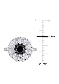 1.5 ct. t.w. Black Diamond and 3.37 Created Moissanite Floral Ring 10K White Gold