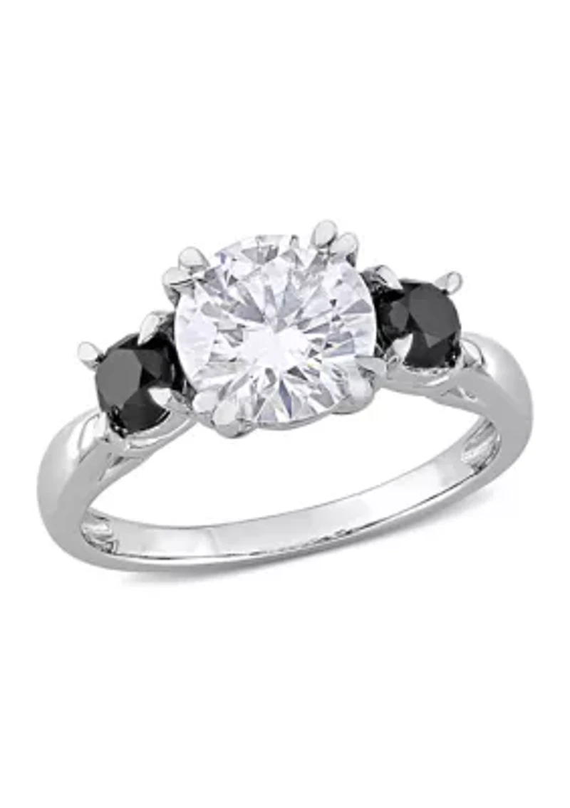 2 ct. t.w. Created Moissanite and 3/4 Black Diamond 3-Stone Engagement Ring 10K White Gold