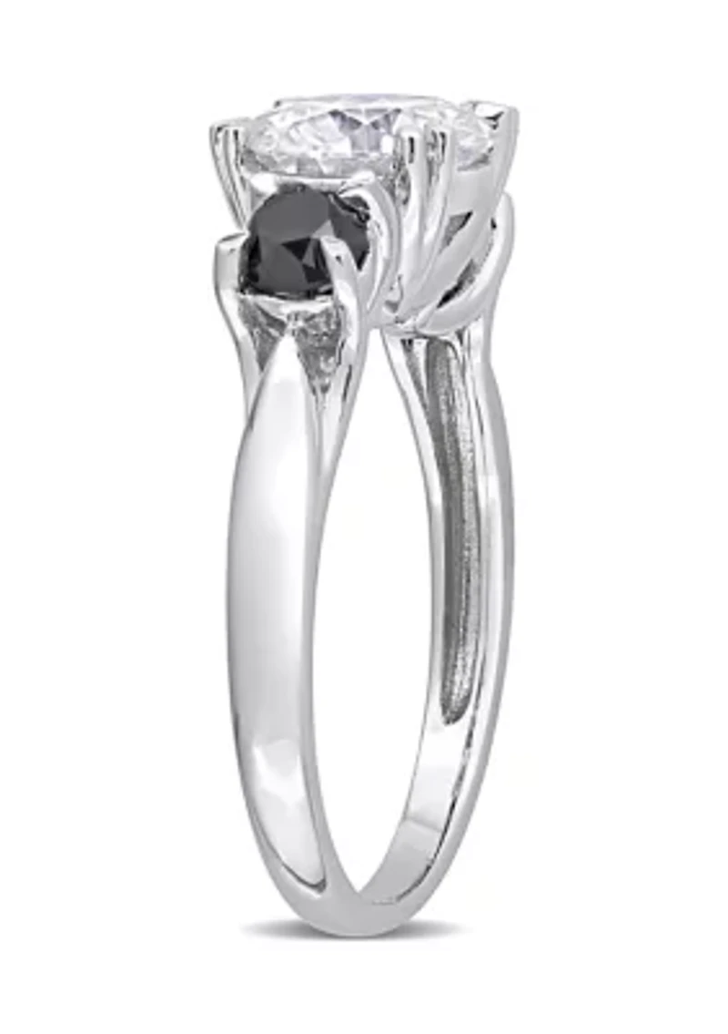 2 ct. t.w. Created Moissanite and 3/4 Black Diamond 3-Stone Engagement Ring 10K White Gold