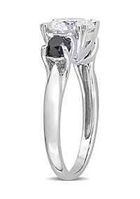 2 ct. t.w. Created Moissanite and 3/4 Black Diamond 3-Stone Engagement Ring 10K White Gold