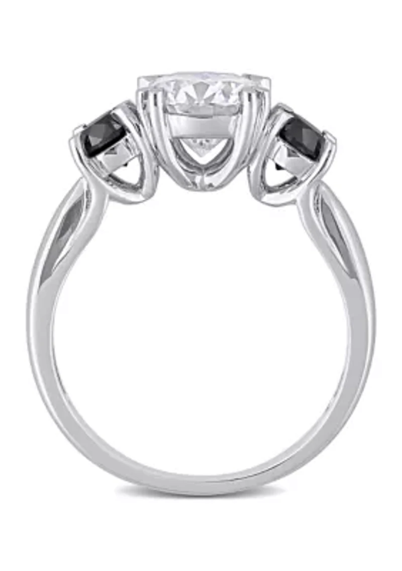 2 ct. t.w. Created Moissanite and 3/4 Black Diamond 3-Stone Engagement Ring 10K White Gold