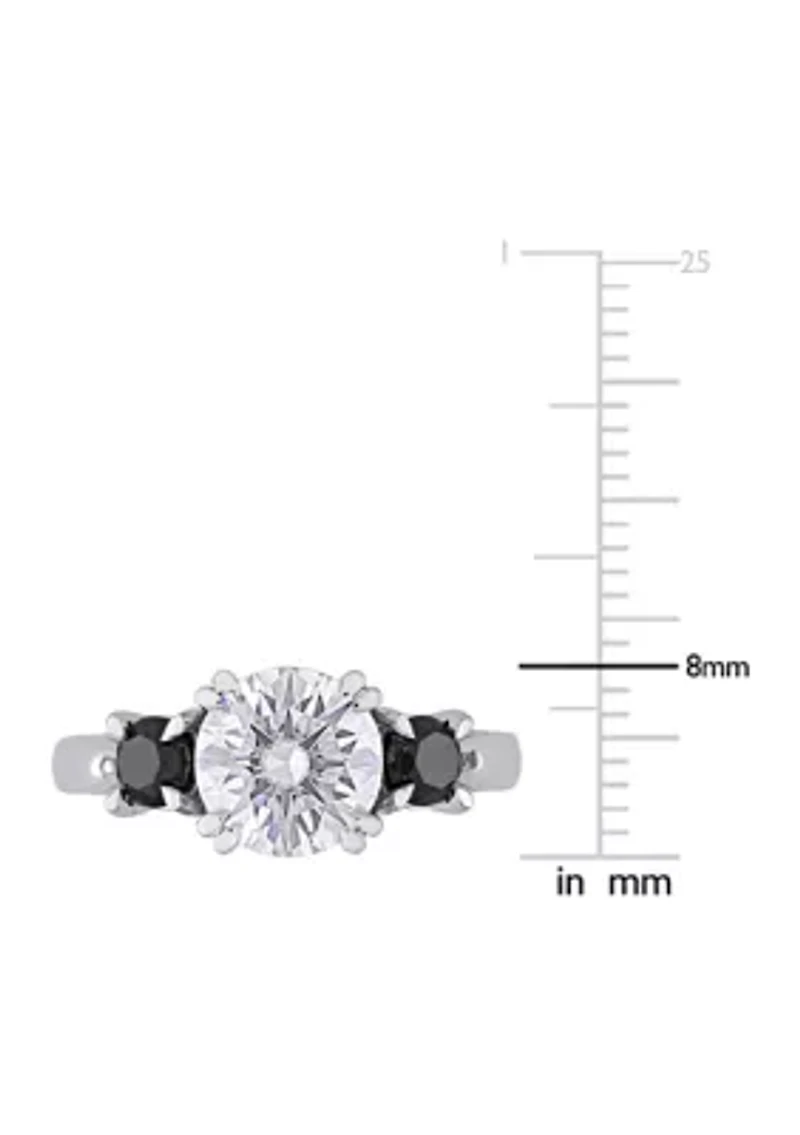 2 ct. t.w. Created Moissanite and 3/4 Black Diamond 3-Stone Engagement Ring 10K White Gold