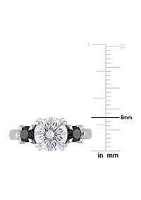 2 ct. t.w. Created Moissanite and 3/4 Black Diamond 3-Stone Engagement Ring 10K White Gold