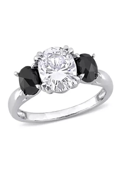 2 ct. t.w. Created Moissanite and 1 Black Diamond Oval 3-Stone Ring 10K White Gold
