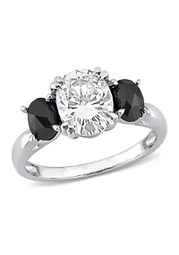 2 ct. t.w. Created Moissanite and 1 Black Diamond Oval 3-Stone Ring 10K White Gold